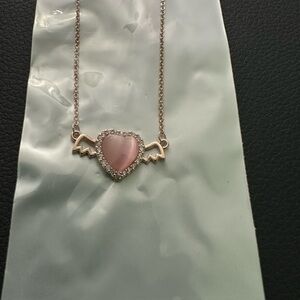 Elegant Pink Heart Necklace with Wings